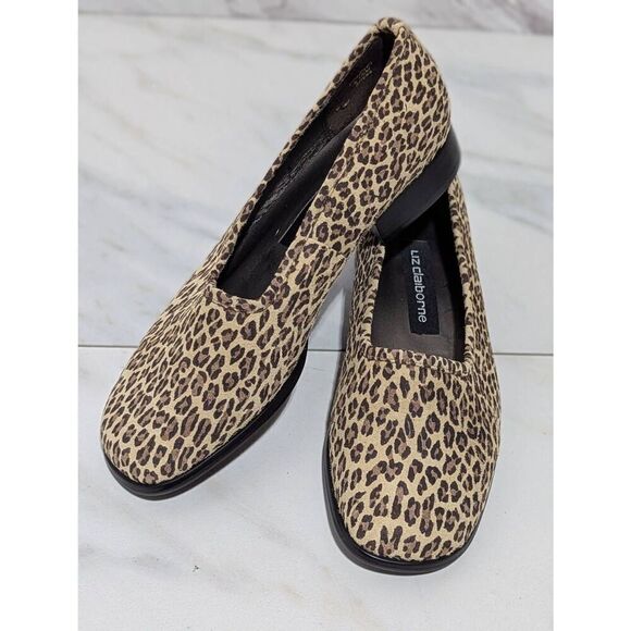 Liz Claiborne Girl's Black & Tan Leopard Print Fabric Flats Shoe Size 5.5M - Picture 1 of 8